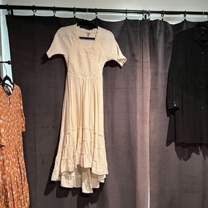 Smocked Ruffle Hi-Lo Maternity Midi Dress